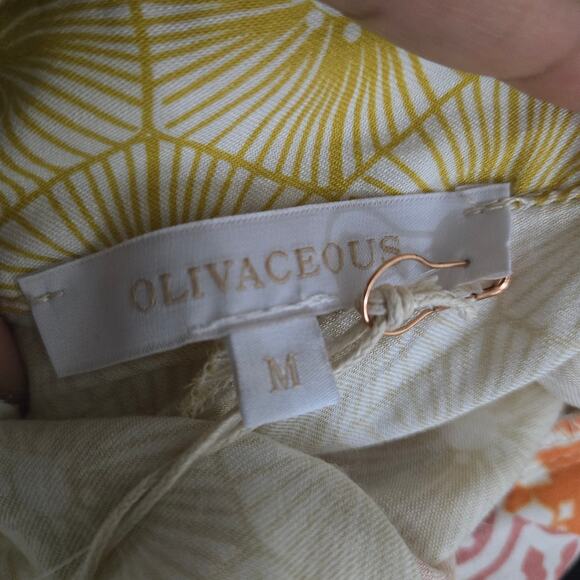 Olivaceous Patchwork Palazzo Print Pants Orange Yellow Rayon Wide Flare Medium - Picture 7 of 13